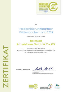 Zertifikat Modernisierungspartner Wittelsbacher Land 2024